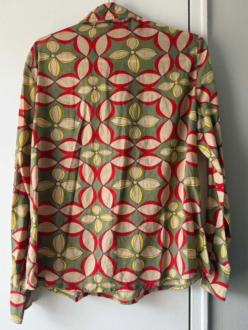 Tory Burch Mod Geometric Print Button Down Shirt Retro Resort Boho Blouse Sz 8 - Picture 2 of 10
